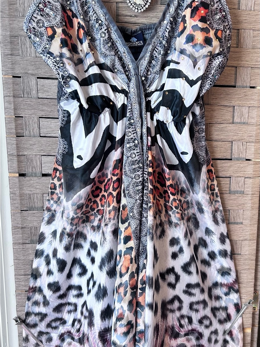Advance Apparels Animal Print Dress in Black, White, and Orange